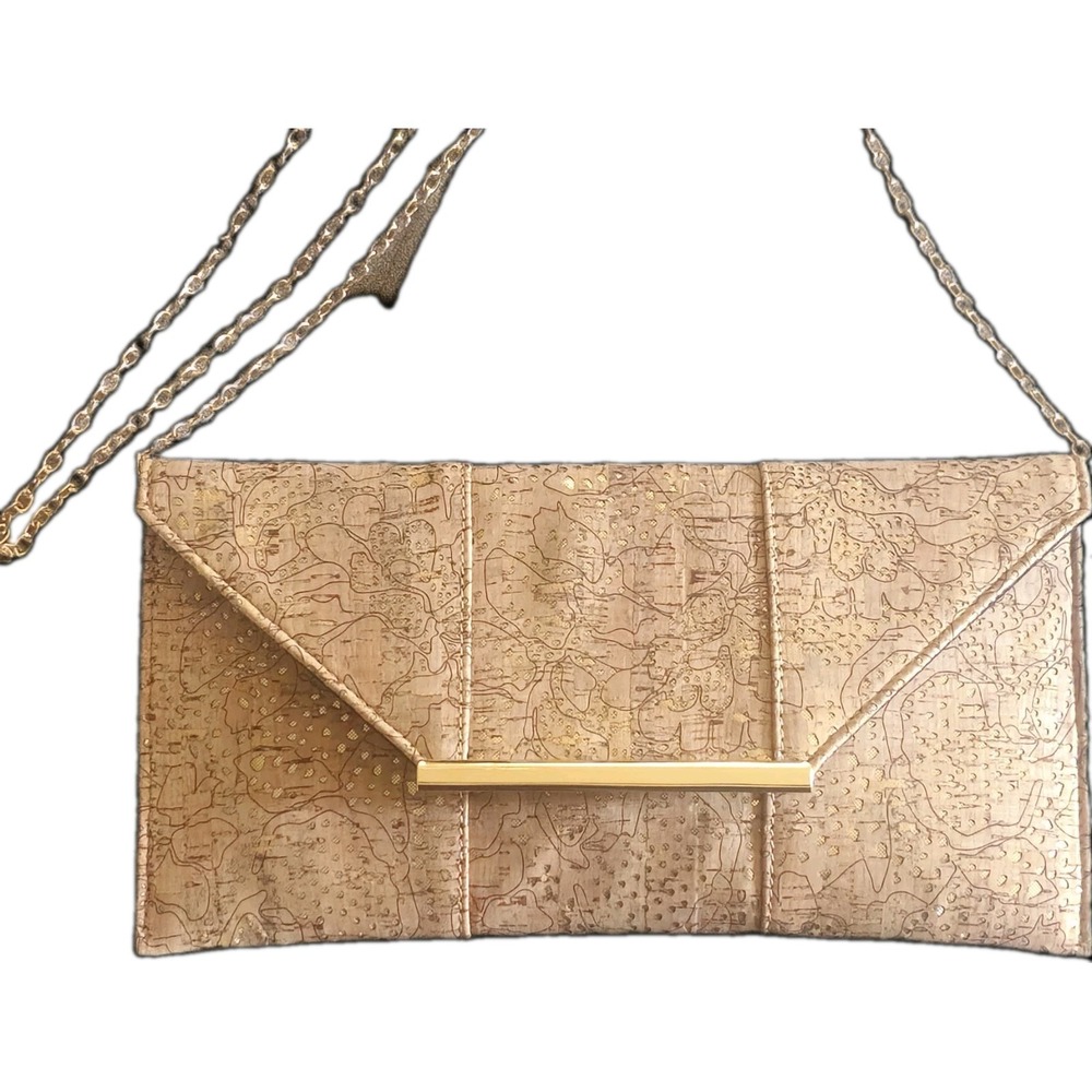 JNB Cork Envelope Clutch Chain Purse Gold Metallic Shoulder Crossbody Bag NWT - Picture 3 of 9